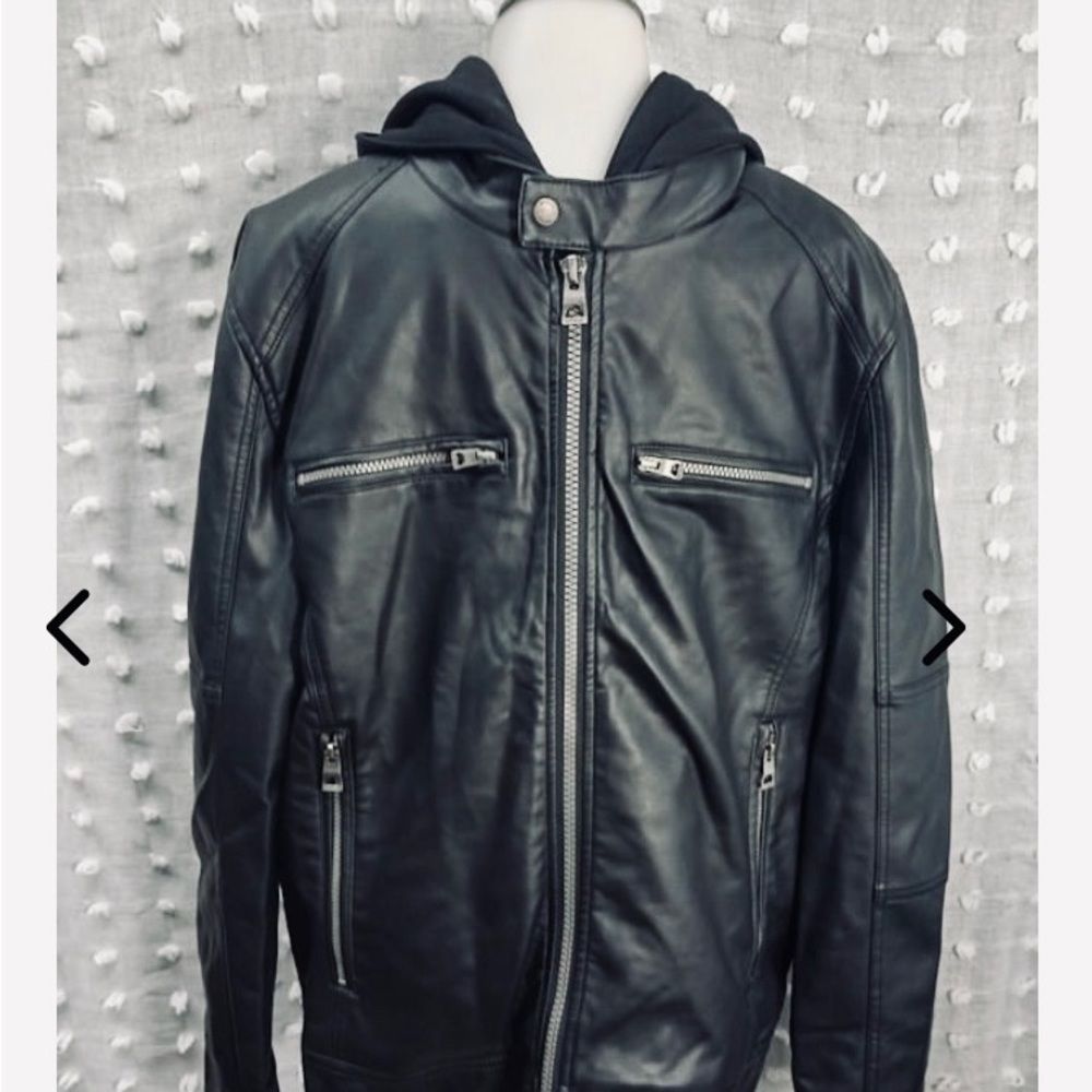 NWT Mens Guess Moto jacket with hood in black size xl